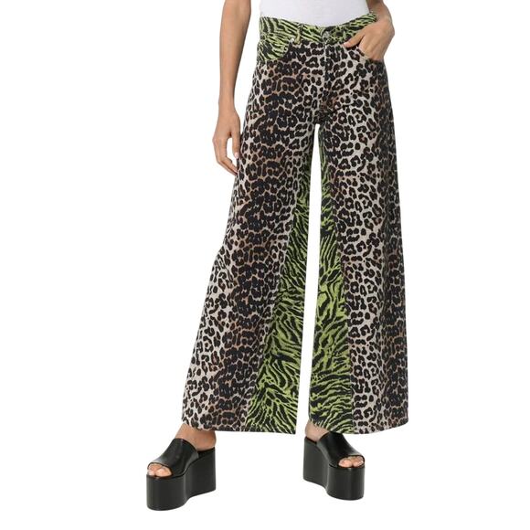 Ganni Animal-Print Wide Leg Jeans Women’s US 27 Baggy 100% Cotton - Picture 2 of 10